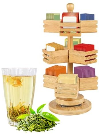 Organizer per bustine di tè – Contenitore a 3 livelli, supporto a 9 scomparti | Elegante supporto per bustine di tè in materiale resistente per casa, cucina, dispensa, caffè