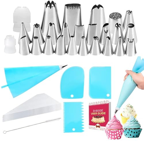 44 Pieces Piping Bags and Nozzles, Cake Decorating Kit for Cakes, Bread, | Including 1 Reusable Bags, 26 Nozzles, 10 Clear Bags, 2 Couplers, Cleaning Brush, and 3 Cake Spatulas