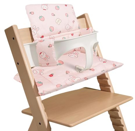 Jonuin Sitzkissen für Stokke Tripp Trapp Hochstuhl, Verdicktes Baumwollkissen mit Erdbeer-Hasen Motiv, Baby Sitzverkleinerer Hochstuhl, Wasserdicht, Universell Passend für Kinderhochstühle
