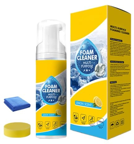 Limpiador De Espuma Multi-Enzima 4-En-1, 150ml Potente Limpiador De Espuma Multiusos Para Interiores De Coche, Limpieza Profesional Profunda Para Coche, Cocina, Baño, Perfume Refrescante A Limón