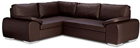 Sofas and More ENZO - CORNER SOFA BED WITH STORAGE - FAUX LEATHER - LEFT HAND SIDE ORIENTATION (BROWN)