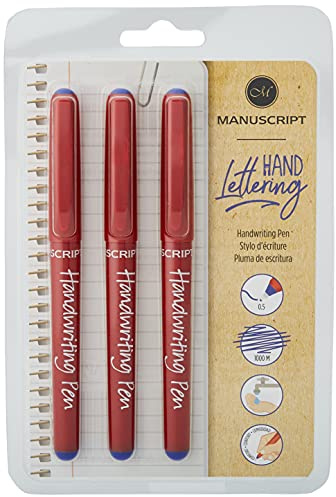 MANUSCRIPT Handskrivspennor – paket med 3 handskriftspennor, blå