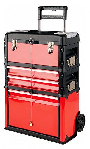 TOOLTRADERS Werkzeugtrolley 4 Fächer, 3 Teile in Rot Werkzeugkasten Werkzeugkiste Werkzeugbox Werkstattwagen