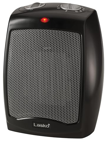 Lasko CD09250 Ceramic Adjustable Thermostat Tabletop or Under-Desk Heater, 9 Inches High, Black