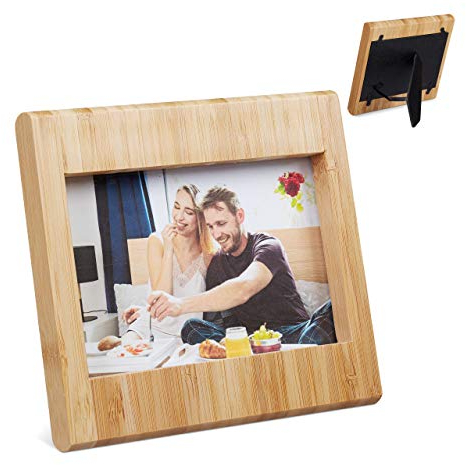 Relaxdays Marco de fotos de bambú, De pie, Horizontal & Vertical, 10x15 cm, Marrón