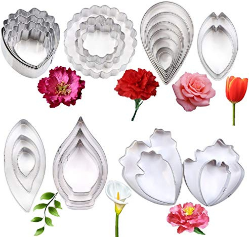 Kulepin Ausstecher-Set für Fondant-Blumen und Blätter, Edelstahl, antihaftbeschichtet, silberfarben, 7 Stück
