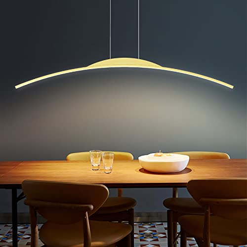 Bellastein LED Hängeleuchte Esstisch Pendelleuchte mit Fernbedienung Pendellampe Dimmbare hängende Leuchte Höhenverstellbar Kronleuchter für Esszimmer Wohnzimmer Küche Büro (Gold, L80cm)