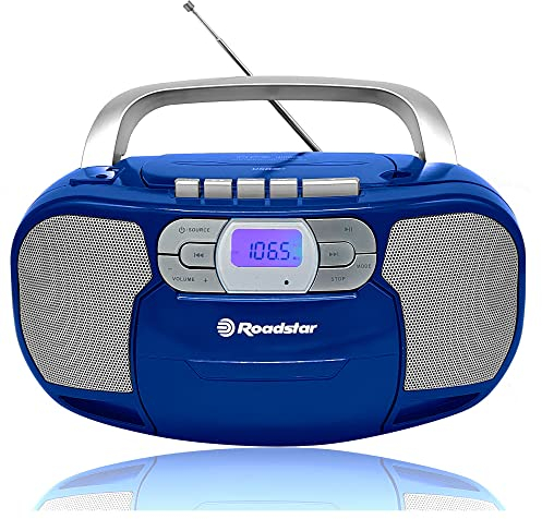 Roadstar RCR-4635UMP/BL Radio CD Portatile Cassette, Radio Digitale PLL FM, Boombox Lettore CD-MP3, USB, AUX-IN, Uscita cuffie, Blu