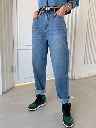 Jeans for Women High Waist Carrot Jeans Without Belt Jeans for Women (Color : Medium Wash, Size : Large)