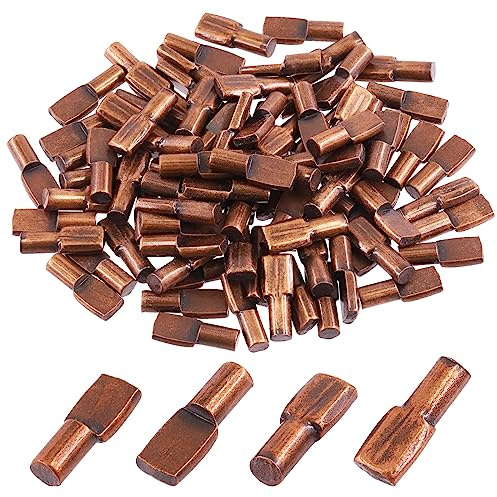 Swpeet 120Pcs 5mm Red Bronze Shelf Pins, Metal Nickel Plated Spoon Shaped Cabinet Support Pegs Book Bracket Shelf Pegs Pins for Furniture Shelves Bracket Entertainment Centers