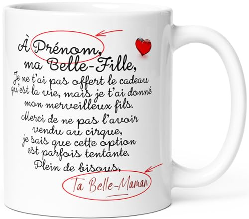 Luigi Collection Mug Belle-Fille Personnalisable Tasse Message Bru Humour Drôle Personnalisé Prénom. Idée Cadeau Original Femme du Mari Fille Pour Anniversaire Noël Fête. Céramique 325ml.