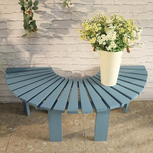 BBHW Baumbank Blaue Holzbank für Den Eingangsbereich, Rustikaler Innenmöbel-Dekorationssitz, Halbkreisbank Ohne Rückenlehne im Freien, 120 cm Außendurchmesser