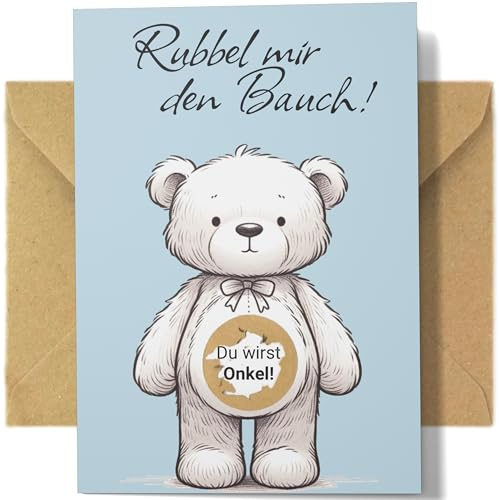 Du wirst Onkel - Rubbelkarte zum Schwangerschaft Verkünden | Set mit Kraftpapier Umschlag, fertig mit goldenem Kratzfilm für Baby Ankündigung