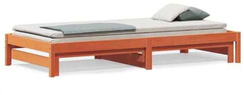 Homgoday Tagesbett mit Ausziehbett Wachs Braun 80x200 cm Massivholz Kiefer Tagesbett Bettgestell Gästebett Bettgestell Schlafsofa für Wohnzimmer Schlafzimmer Bettgestell für Erwachsene Jugendliche
