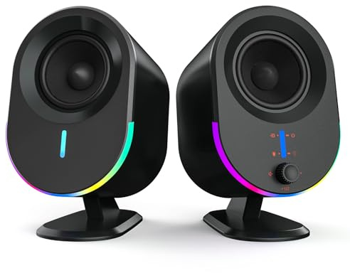Computer Speakers, LITTOAK Bluetooth PC Speakers, AC Powered Gaming Speaker with 3 EQ Modes, Stereo Speakers with 6 RGB Modes, Aux in, Headphone, USB port Speaker for Laptop/Desktop/TV, 2*15W, 2.0 CH