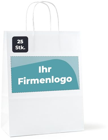 Cimpress Borse di carta personalizzate con manici, borse di personalizzate con logo, 22 × 30 cm, Stampa discreta, borse di carta personalizzabili per negozi, fiere, boutique e regali, confezione da 25