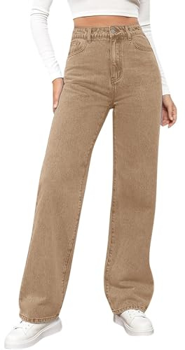 Jean Queen tendance pour femme - Jambe droite - Taille haute - Extensible - Pantalon ample tendance - Pantalon en jean ample - Été 2025 Y2K - Pantalon en jean ample extensible, kaki, XXL