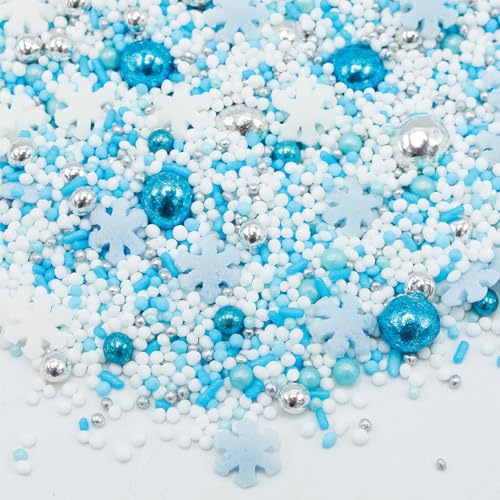 Happy Sprinkles Snowflake Magic Mix 90g - Blue and Silver Edible Cake Decorations with snowflakes – Kids Cake Toppers & Cupcake Sprinkles - Birthday Cake Decorations & Frozen Party Decoration - HS0770
