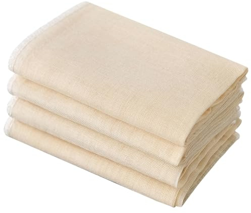 LEBKFT Paquete de 4 estopillas para colar, 50 x 50 cm, sin blanquear, 100% algodón, con dobladillo, paños de muselina reutilizables de malla fina para cocinar queso, jugos, té, nueces y leche