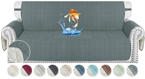 MAXIJIN Waterproof 3 Seater Couch Covers, 69 Quilted Sofa Covers Washable Dog Pet Couch Cover Protector with Elastic Strap & Side Pocket (Dark Grey, 3 Seater)