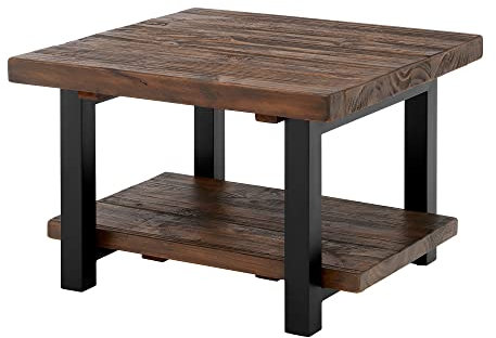 Alaterre Pomona Rustikaler quadratischer Couchtisch, 68 cm, massives Kiefernholz mit natürlicher verwitterter Oberfläche und industriellen Metallbeinen, Kleiner Raumakzent für Wohnzimmer Furniture