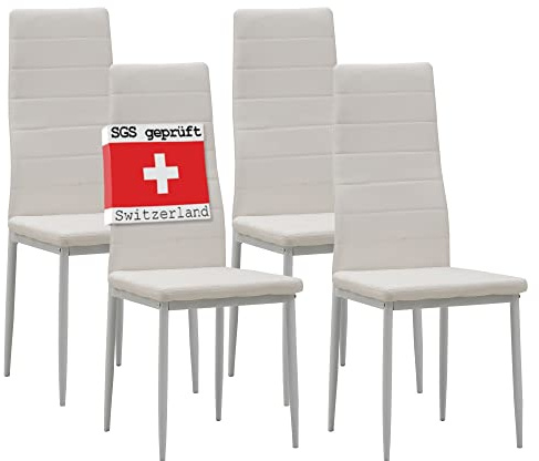 ALBATROS Esszimmerstühle 4er Set Milano, Weiß - Edles Italienisches Design, Kunstleder-Bezug, bequemer Polsterstuhl - SGS geprüft - Moderner Küchenstuhl, Stuhl Esszimmer