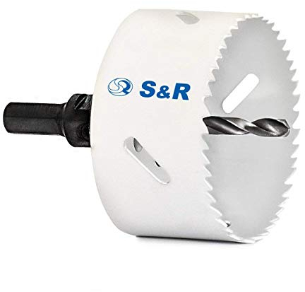 S&R Lochsäge, HSS Bi-Metall mit Lochsägenhalter HEX - QUICK und Zentrierbohrer, universal für Holz, Metall, Kunststoff, Gipskarton (60 mm)