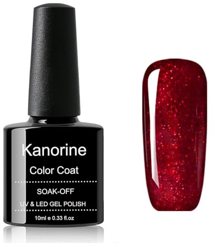 KANORINE Gel Polish Soak-Off UV/LED Gel Nail Polish Red starry sky RED glitter Color Gel Nail Varnish Nail Art TYPE 10ml