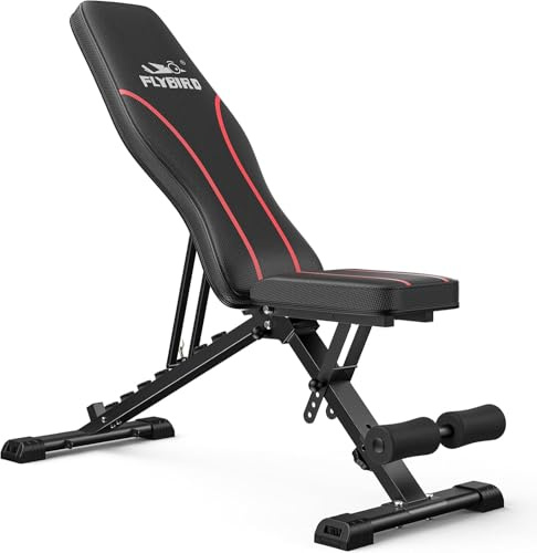 FLYBIRD Multifunktionell viktbänk, 8-vägs justerbar ryggstöd / 4-vägs justerbar sittplats, bärförmåga 300 kg, hopfällbar träningsbänk med 90° vinkel för hemmaträning