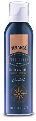 L'AMANDE - Schiuma da Barba Purificante con Olio Essenziale di Cardamomo, Schiuma da Barba Uomo al Limone, Emulsione Spray contro Irritazioni, Favorisce la Scorrevolezza del Rasoio - Pour Homme 200 ml