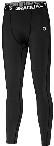 G Gradual Boys' Compression Pants Youth Thermal Base Layer Fleece Tights Sports Basketball Leggings for Boys (Black, X-Small)