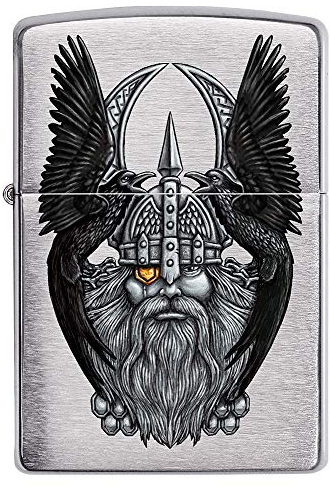 Zippo – Sturmfeuerzeug, Odin W/Raven, Color Image, Chrome Brushed, nachfüllbar, in hochwertiger Geschenkbox, 60005643, Silber
