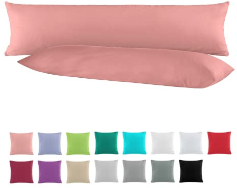BaSaTex Baumwolle Renforcé Kissenbezug, 2er Pack, 40x145 cm, Rosa | 100% Baumwolle, Öko_Tex Zertifiziert, Reißverschluss