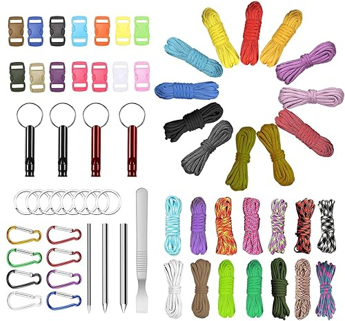 Paracord Set Paracord 550 Nylonsnöre, EUBSWA Paracordrep Multifunktion Innehåller Repspänne och Sömnadnålar, Lämplig för Tillverkning av Gör-det-själv-Armband Snodd Nyckelring