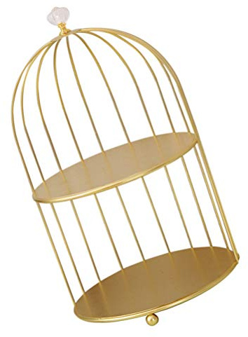 Angoily Soporte de Cupcake de Metal de 2 Niveles Soportes de Pastel Dorado con Jaula de Pájaros en Forma de Exhibición de Frutas de Postre de Fiesta