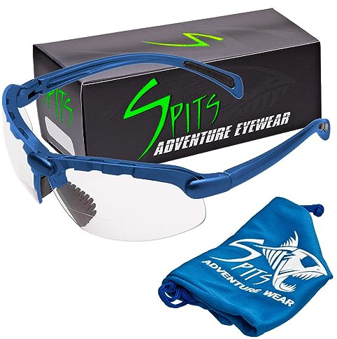 Spits Eyewear Top Or Bottom Bifocal Safety Glasses (Frame Color: Blue, Magnifier: 3.00 Bottom Clear)