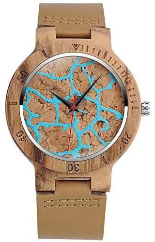 SUPBRO Holzuhren Herren Uhren Holz-Armbanduhr Uhr für Männer Analog Armbanduhr Holzuhr Quarzwerk mit Lederband