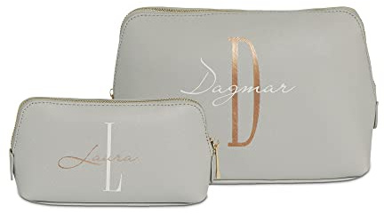 Personalisierte Kulturtasche, Kosmetiktasche mit Initial und Namen, personalisierte Beauty Bag, Schminktasche in Zwei Größen, Necessaire (Set)