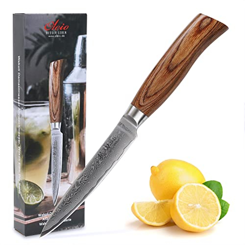 Wakoli EDIB Pro Allzweckmesser aus echtem Damaststahl (VG10 Kern) 12 cm Klinge – Scharf & ergonomisch – Damastmesser mit Pakkaholzgriff in edler Geschenkbox – Kleines Küchenmesser für Obst & Gemüse