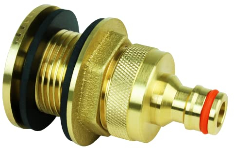 GASMIS Regentonnendurchführung 3/4 AG mit Hahnstück, Tankdurchführung Fassverschraubung 26,4mm Aussengewinde - Made in Italy - Inkl. 2 Dichtungen, 1 Stück