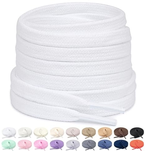 Stepace 2 Paires Lacets Plats Premium 100% Coton - Épaisseur 8 mm - Lacets Chaussures de Remplacement pour Baskets Sneakers Blanc 120