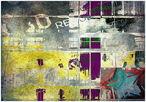 Wallario Vliestapete Fototapete Retro-Style lila-gelb - Wandtapete Größe: 200 x 140 cm