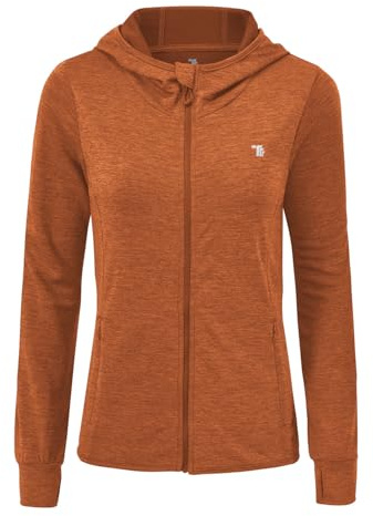 donhobo Löparjacka för kvinnor, sportjacka, träningsjacka, långärmad, fitness, yogamatta, lätt ventilerande sweatjacka med fickor, tumhål, apelsin, M