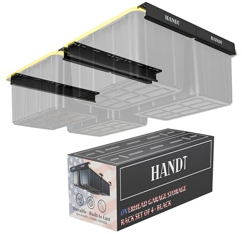 HANDT Étagère de rangement pour garage, plafond, système d'organisation des poubelles, support en métal robuste pour conteneur, prend en charge la plupart des bacs (noir, 4 ensembles)