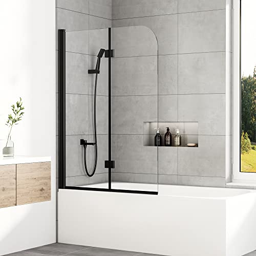 Duschwand für Badewanne, Duschwand 100x140 CM Badewannenaufsatz Duschwand Schwarz 2-teilig Faltbar 6 mm NANO ESG-Sicherheitsglas Duschabtrennung Badewanne