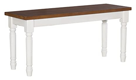 Willow White Backless Dining Bench with Honey Brown Wood Top by Powell