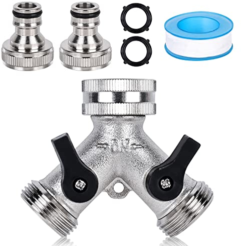 2-Wege Y-Verteiler Mit Absperrhähnen: Y Verteiler 3/4 Zoll Zum Anschluss Von 2 Geräten, Wasseranschluss Verteiler Mit 2 Unabhängigen EIN/Aus Ventilen Für Den Einsatz Auf Waschmaschine, Küche, Garten