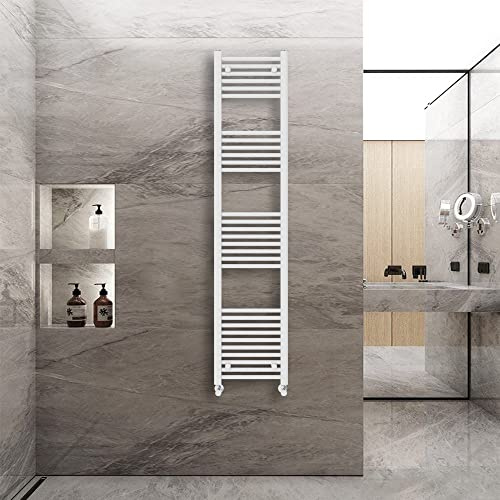 Warmehaus Straight Heated Towel Rail Radiator Ladder White 1800x400mm | Central Heating Radiators for Bathroom Kitchen, Wall Mounted Vertical Warmer, 22mm Tube, Premium Mild Steel, Small
