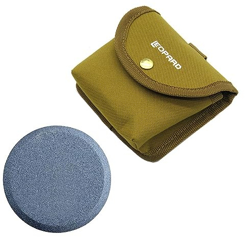 Leopard Puck Stone Knife Sharpening Whetstone 2-in-1 Sharp Pebble Puck Disk Axe Hatchet | Dual Grit Multipurpose Waterstone Sharpener Storage Bag