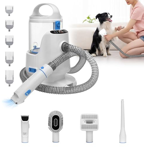 Petmolico Pet Grooming Vacuum Suction, Dog Hair Vacuum for Shedding, Dog Groomer Vacuum Pet Hair Remover, 3 Level Suction Clippers with 2.8L Large Dust Cup, Dog Grooming Kit Suction 99% Hair, White